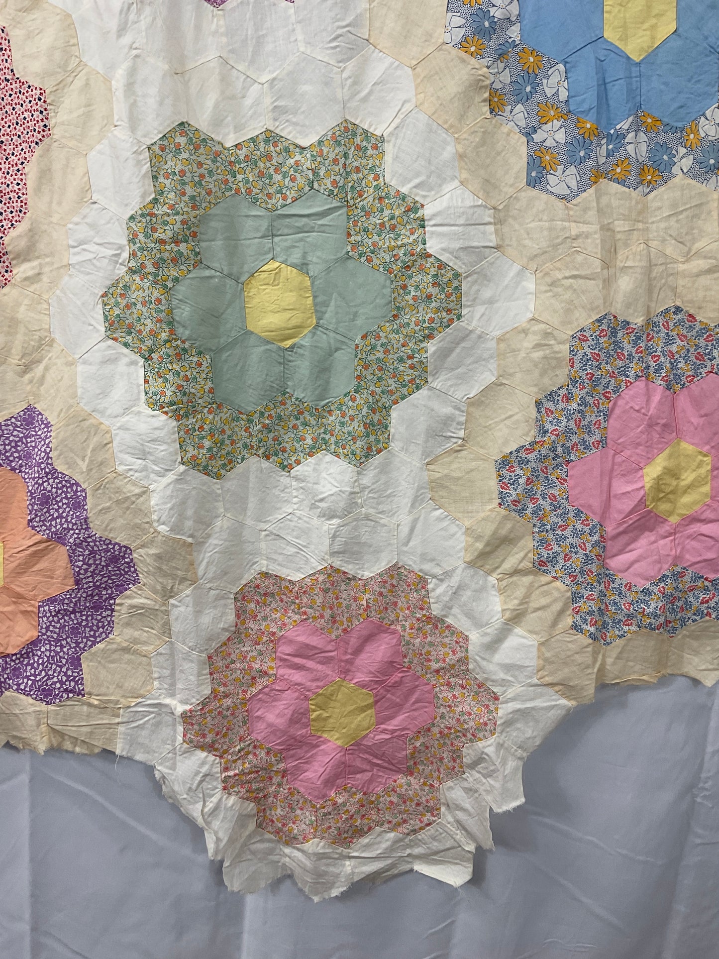 Primitive Antique Grandmother's Garden Quilt Top 72”x80”