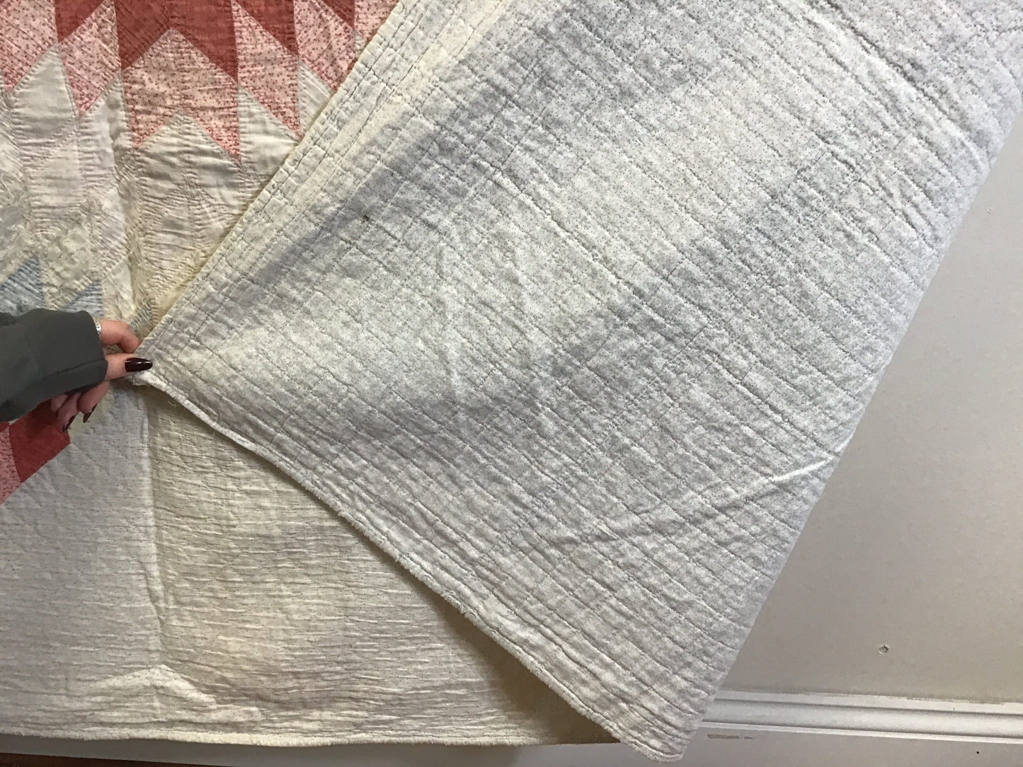 Late 1800s Hand Quilted Summer Star Quilt 78.5”x74”