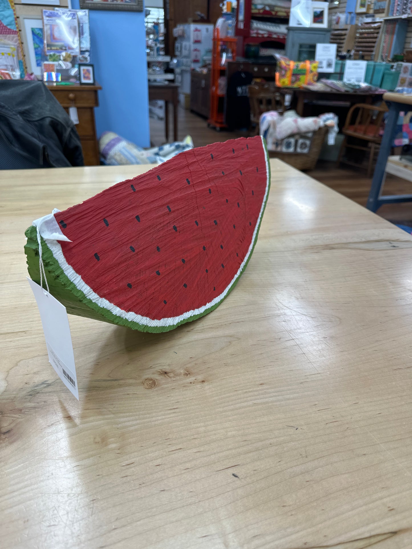 Folk art carved watermelon sculpture