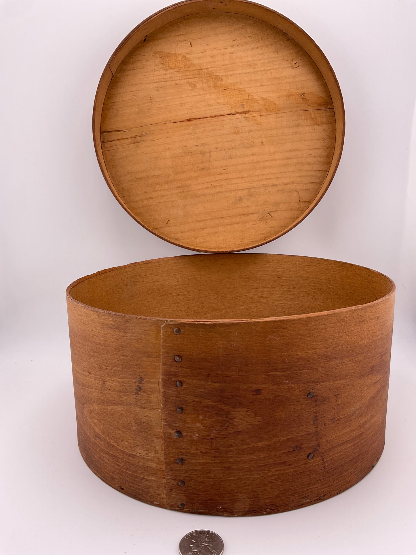 Antique wooden circular pantry box and lid