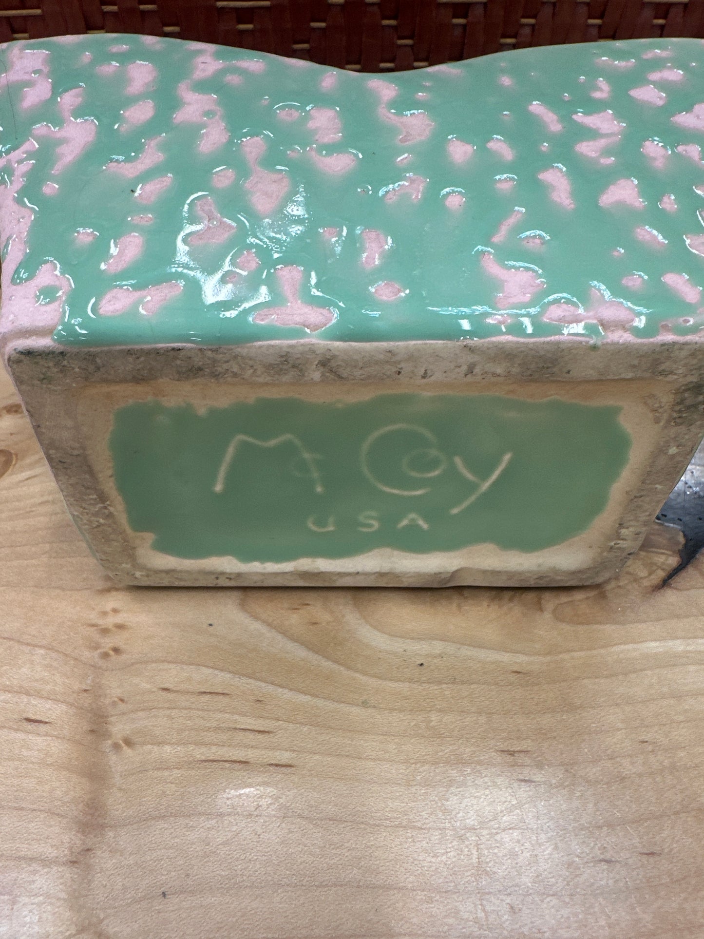 Vintage Green White Speckled Ceramic McCoy Pottery Planter