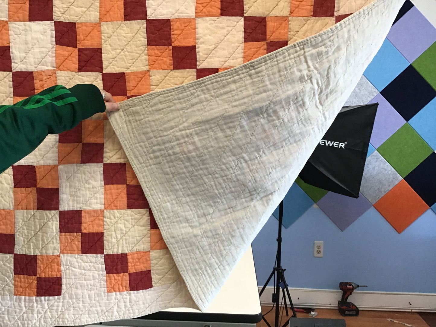 Antique 4 block hand quilted quilt