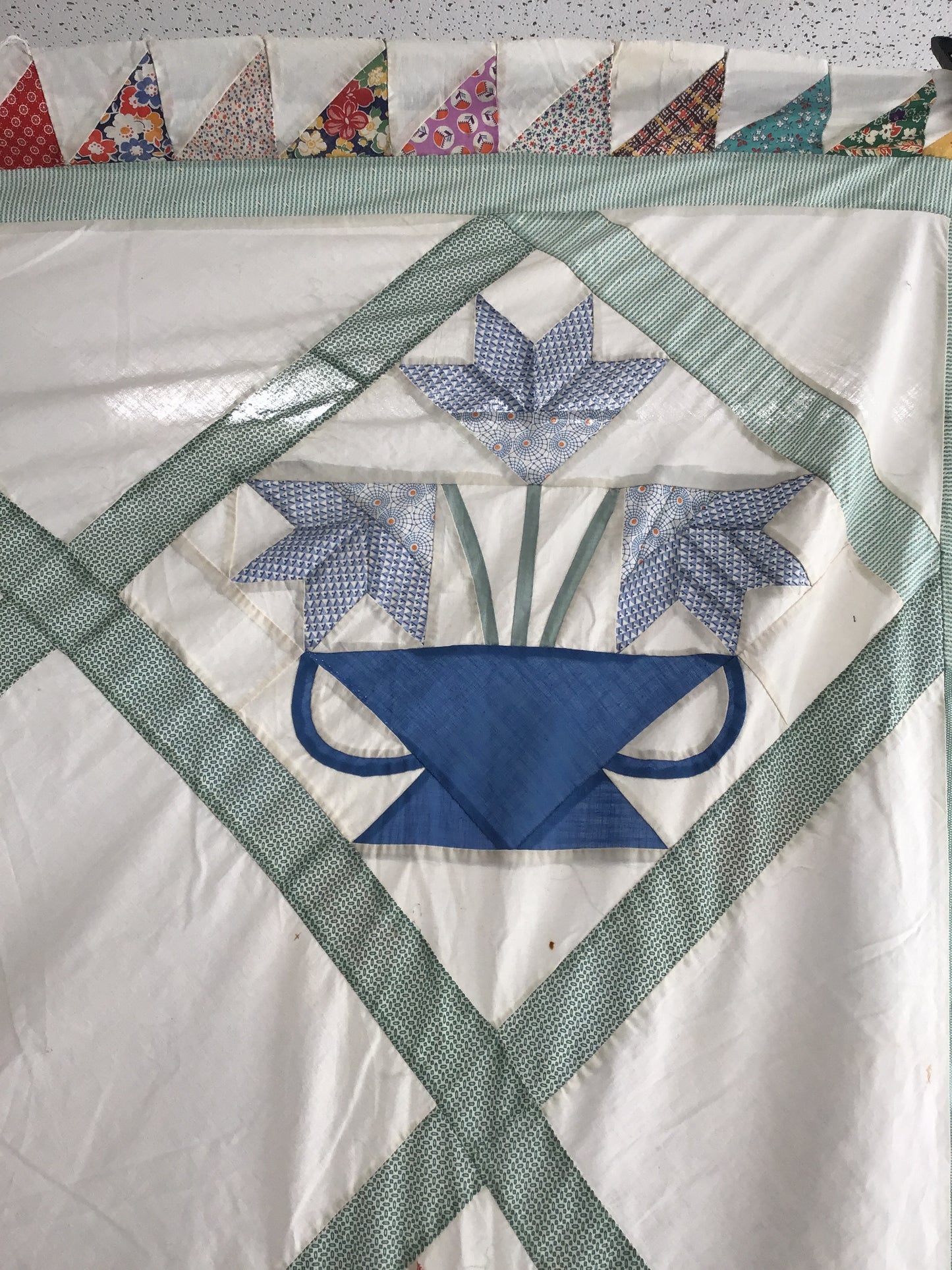 Antique tulip basket 1930s quilt top