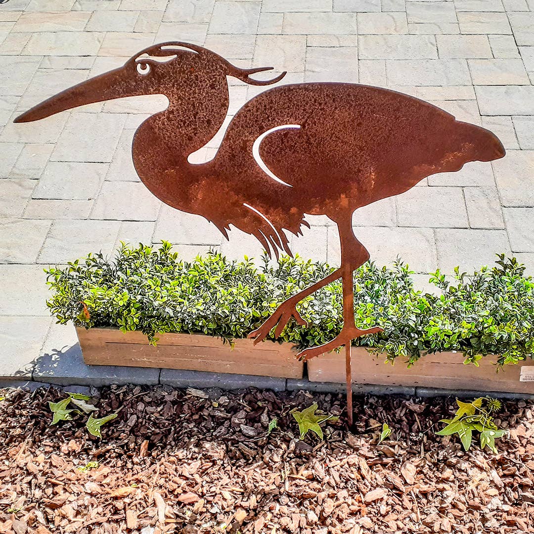 Mtl Rust/Nat Great Blue Heron Garden Art