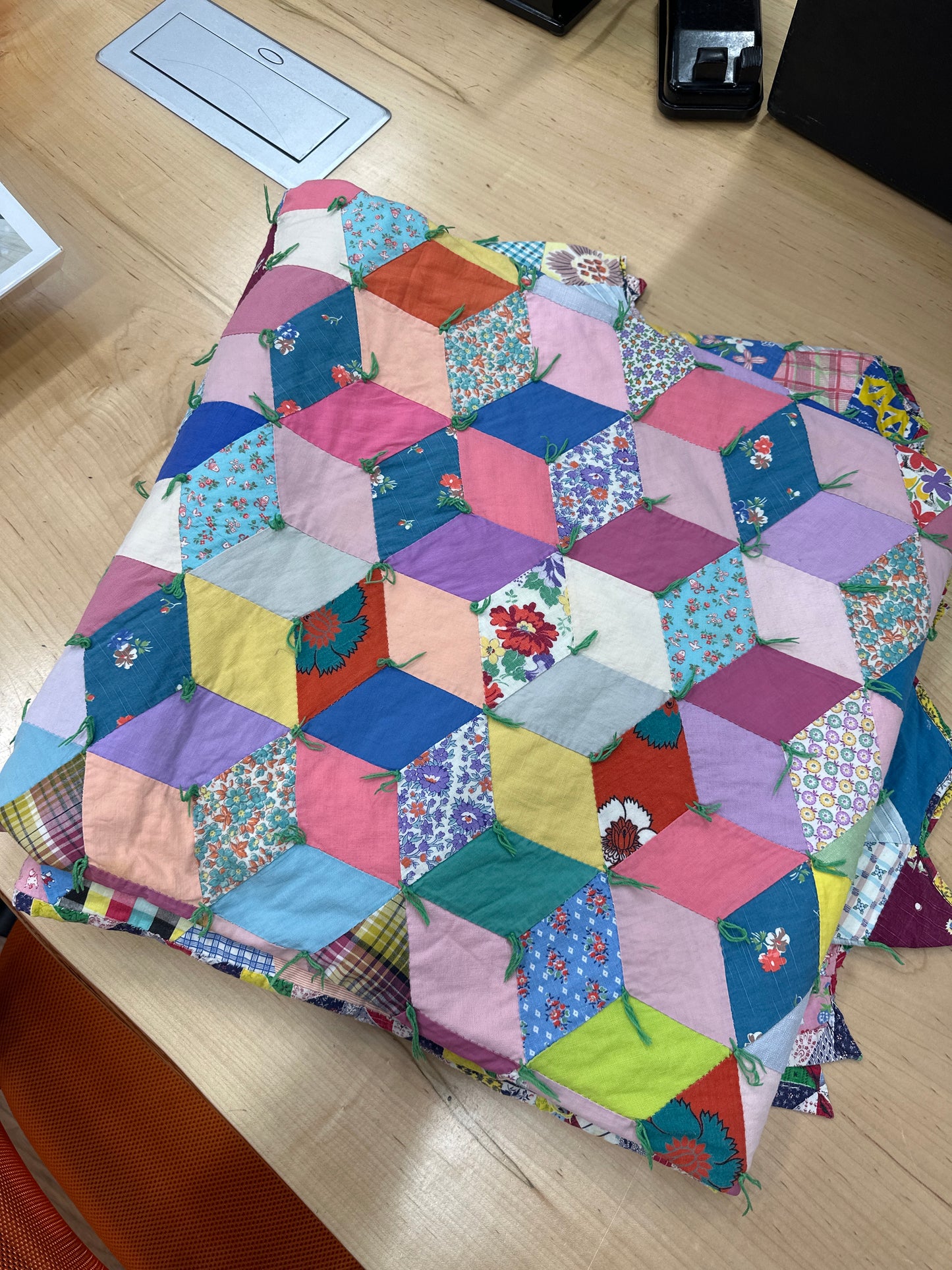Vintage tumbling block quilt