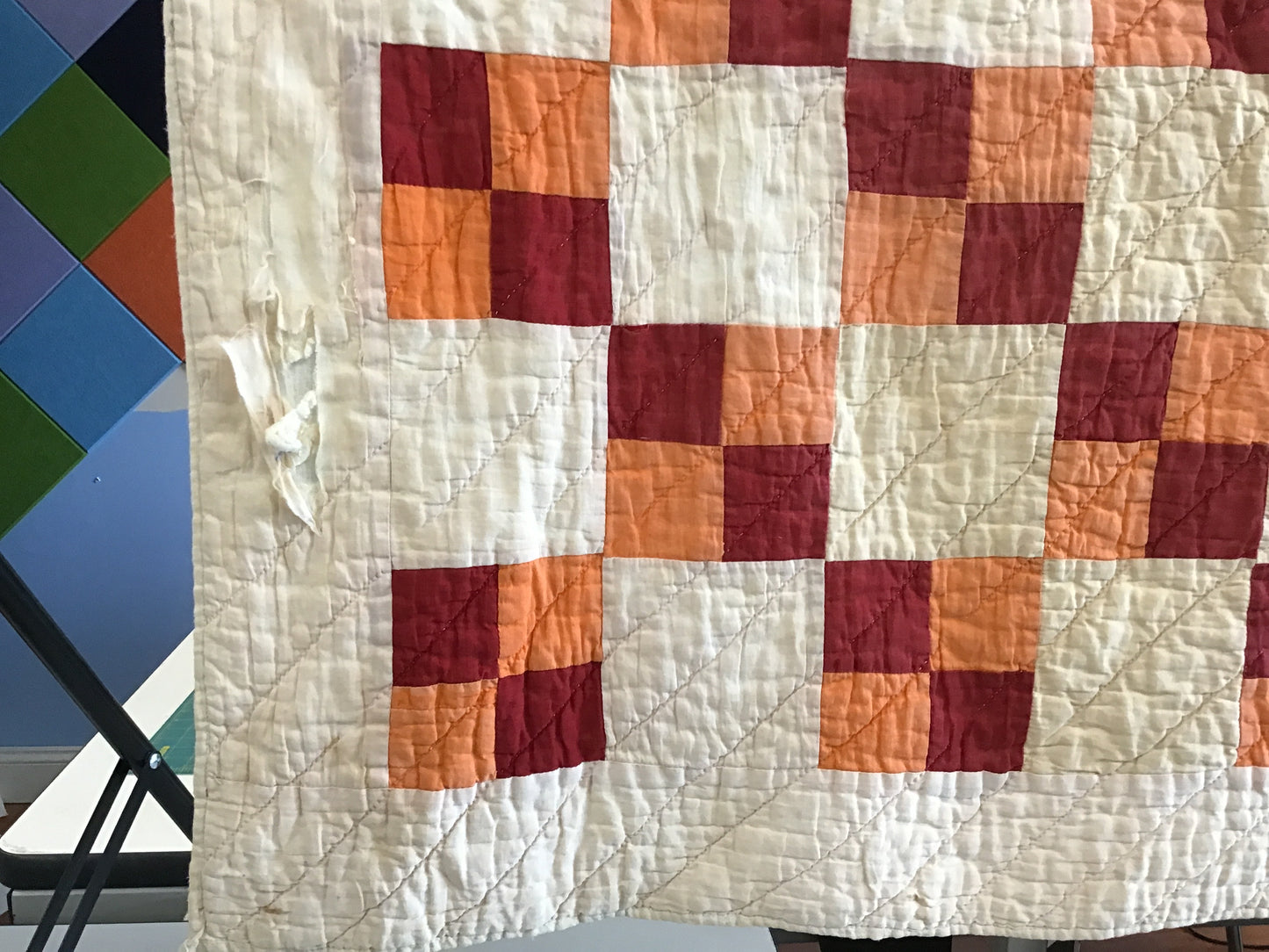 Antique 4 block hand quilted quilt