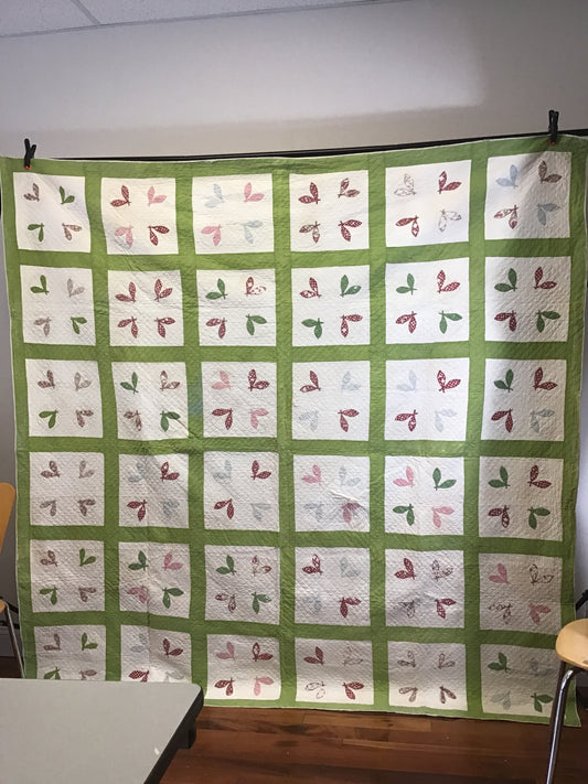 Unique Antique Appliqué Quilt (some fabric loss) 85”x87”