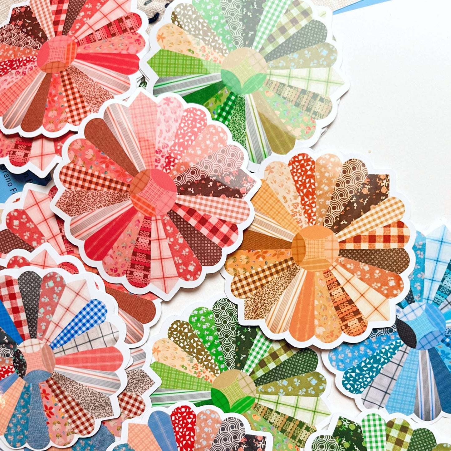 Blue Quilt Flower Vinyl Stickers, Sewing Stickers