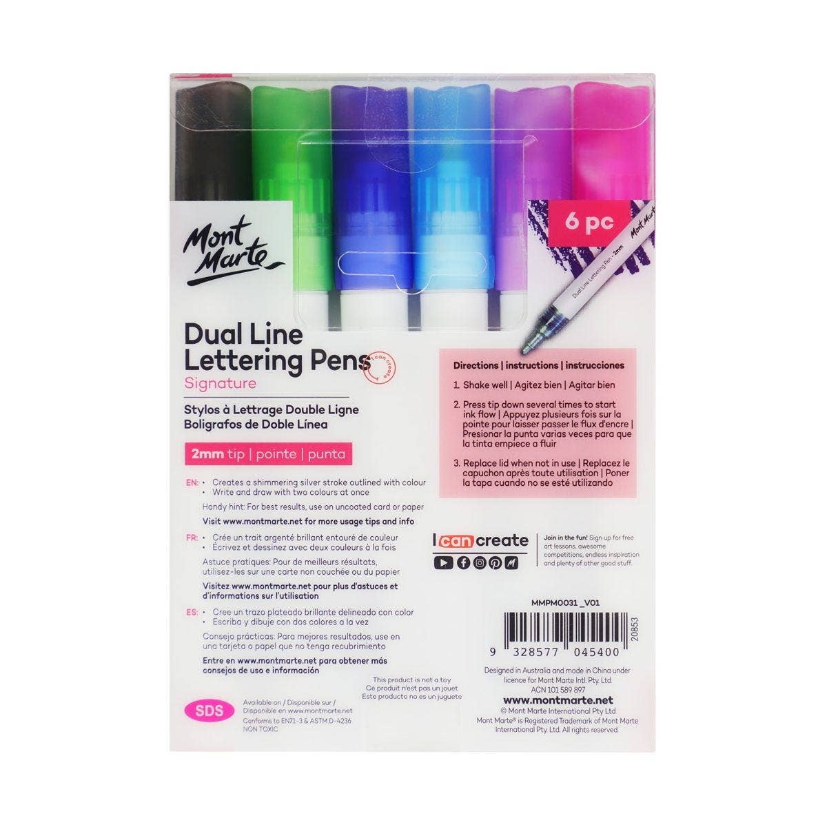 Dual Line Lettering Pens Signature 2mm (0.08in) Tip 6pc