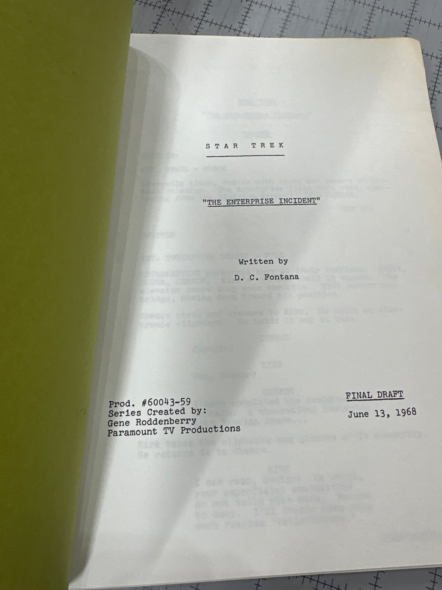 Vintage Star Trek Script (The Enterprise Incident) - TV