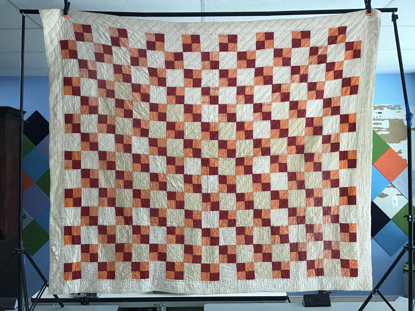 Antique 4 block hand quilted quilt