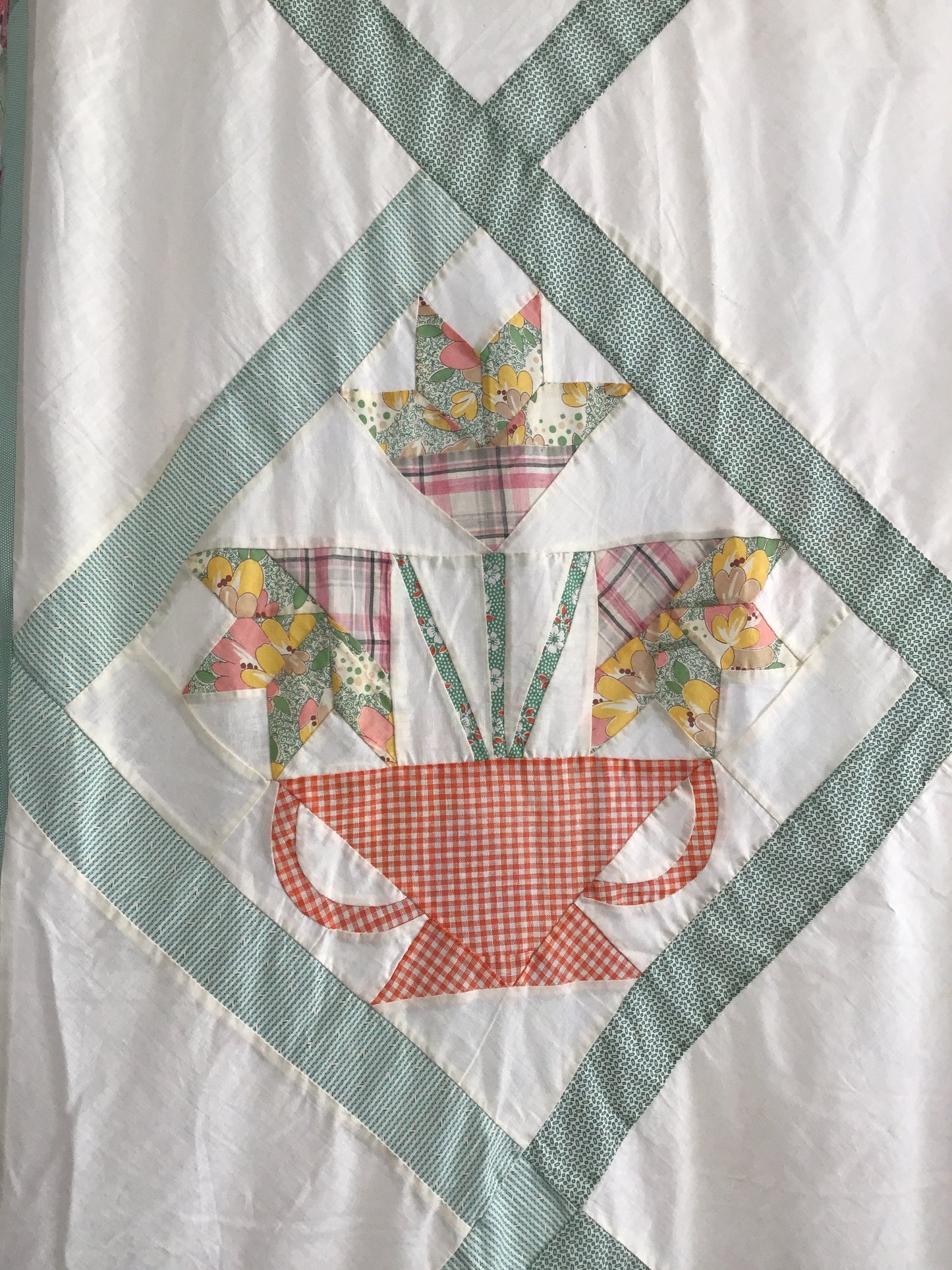 Antique tulip basket 1930s quilt top