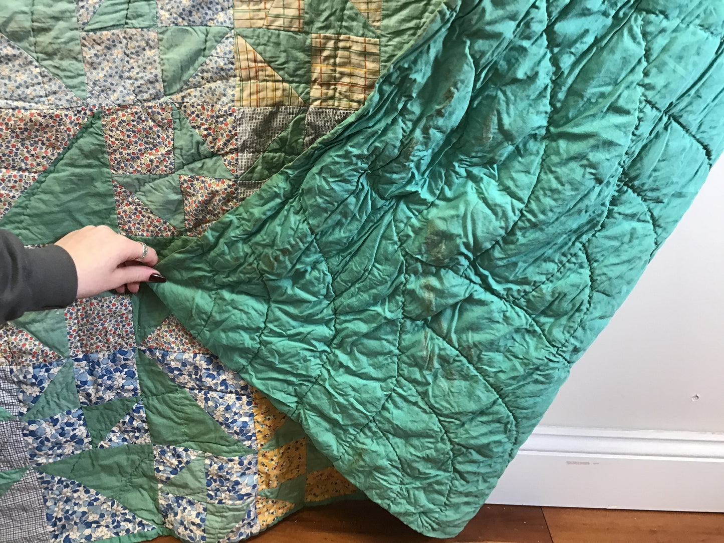 1940s 1/2 Square Triangle Quilt 76.5”x 81”