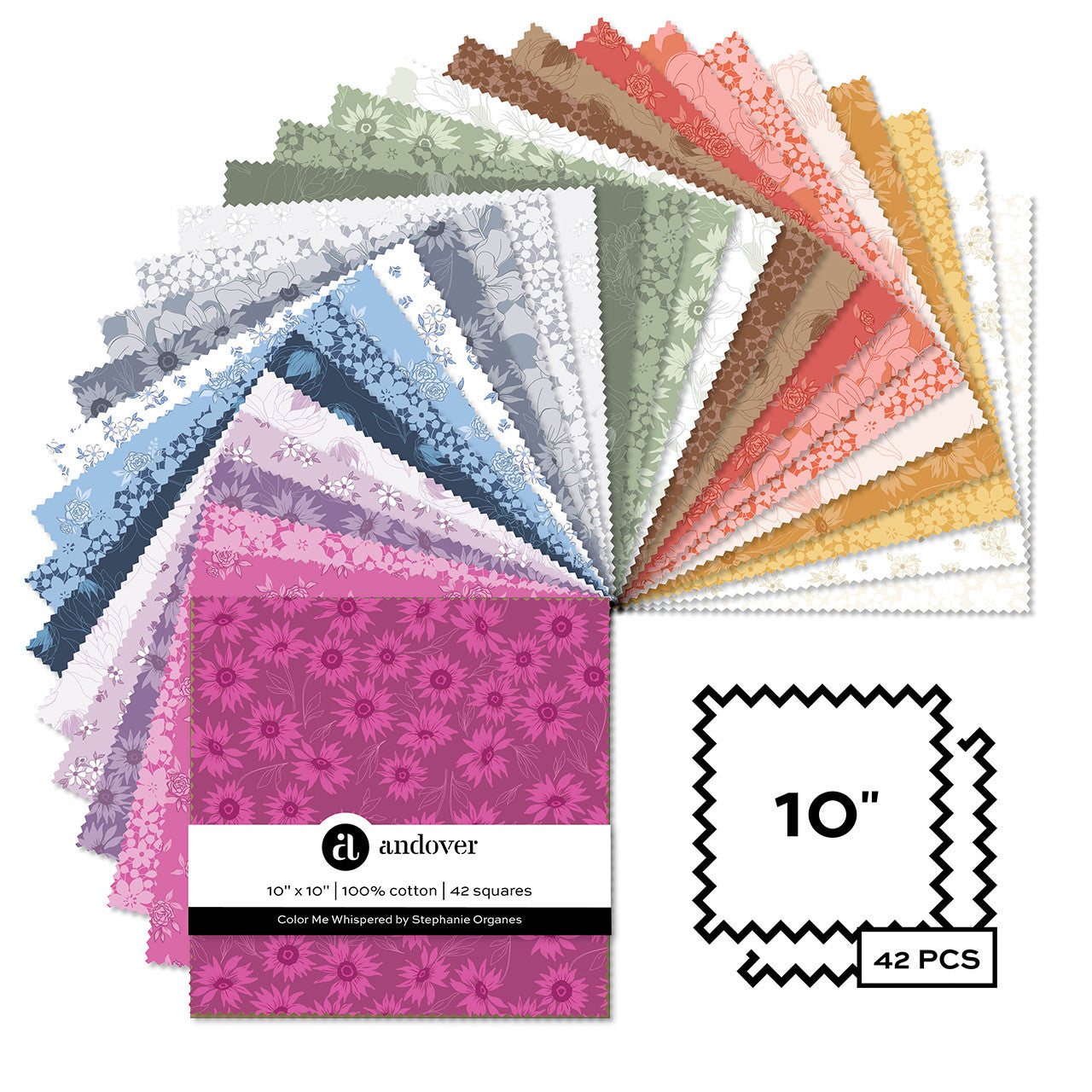 Color Me Whispered by Stephanie Organes - 10 X 10 Squares - 42 Cuts Each