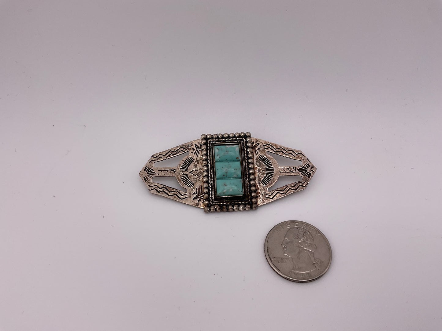 Navajo old pawn sterling silver and turquoise brooch