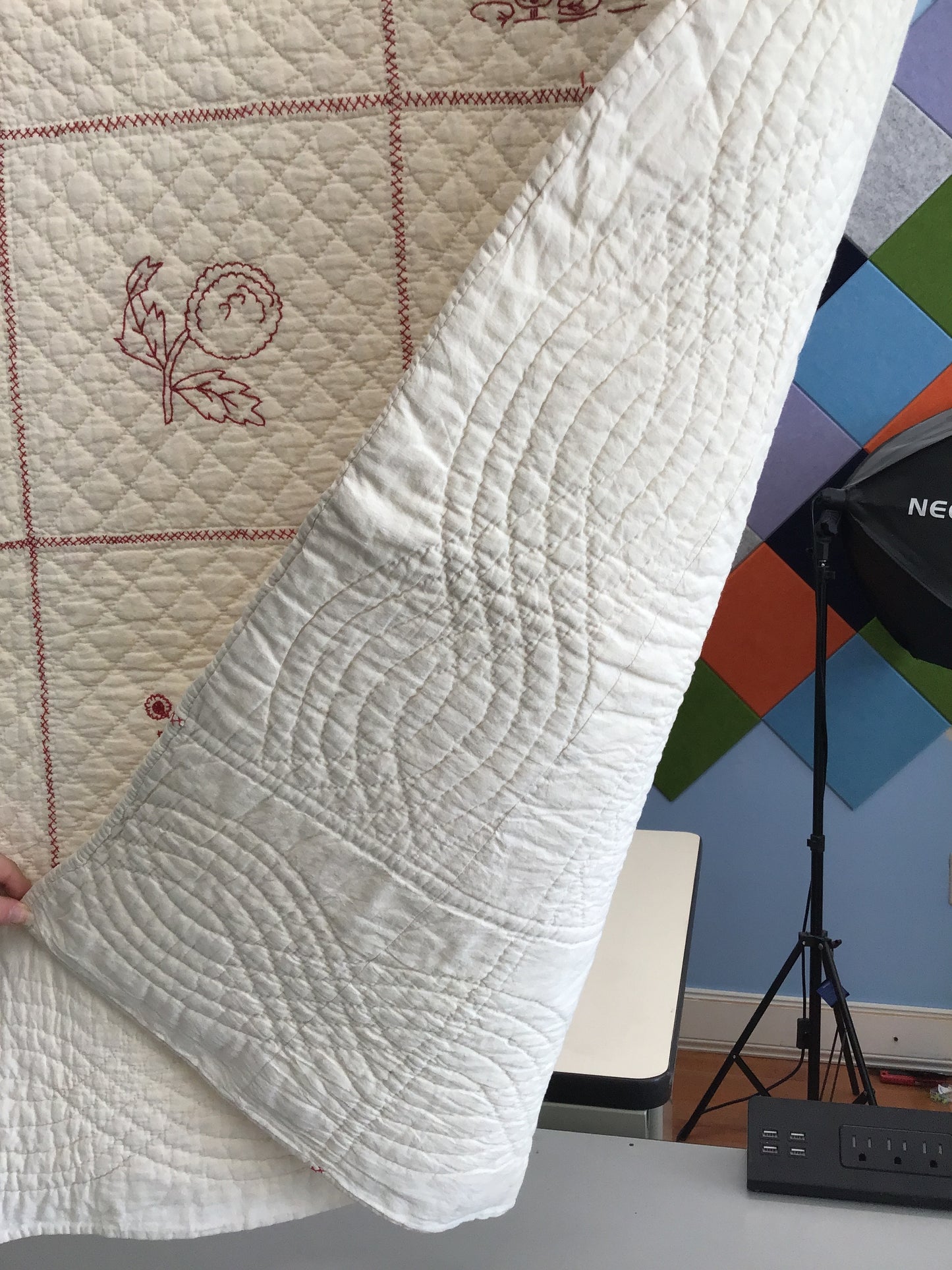 Antique Redwork Embroidery Quilt