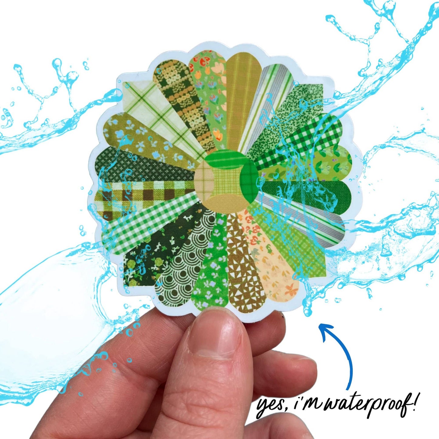 Retro Green Quilt Flower Vinyl Stickers, Sewing Sticker