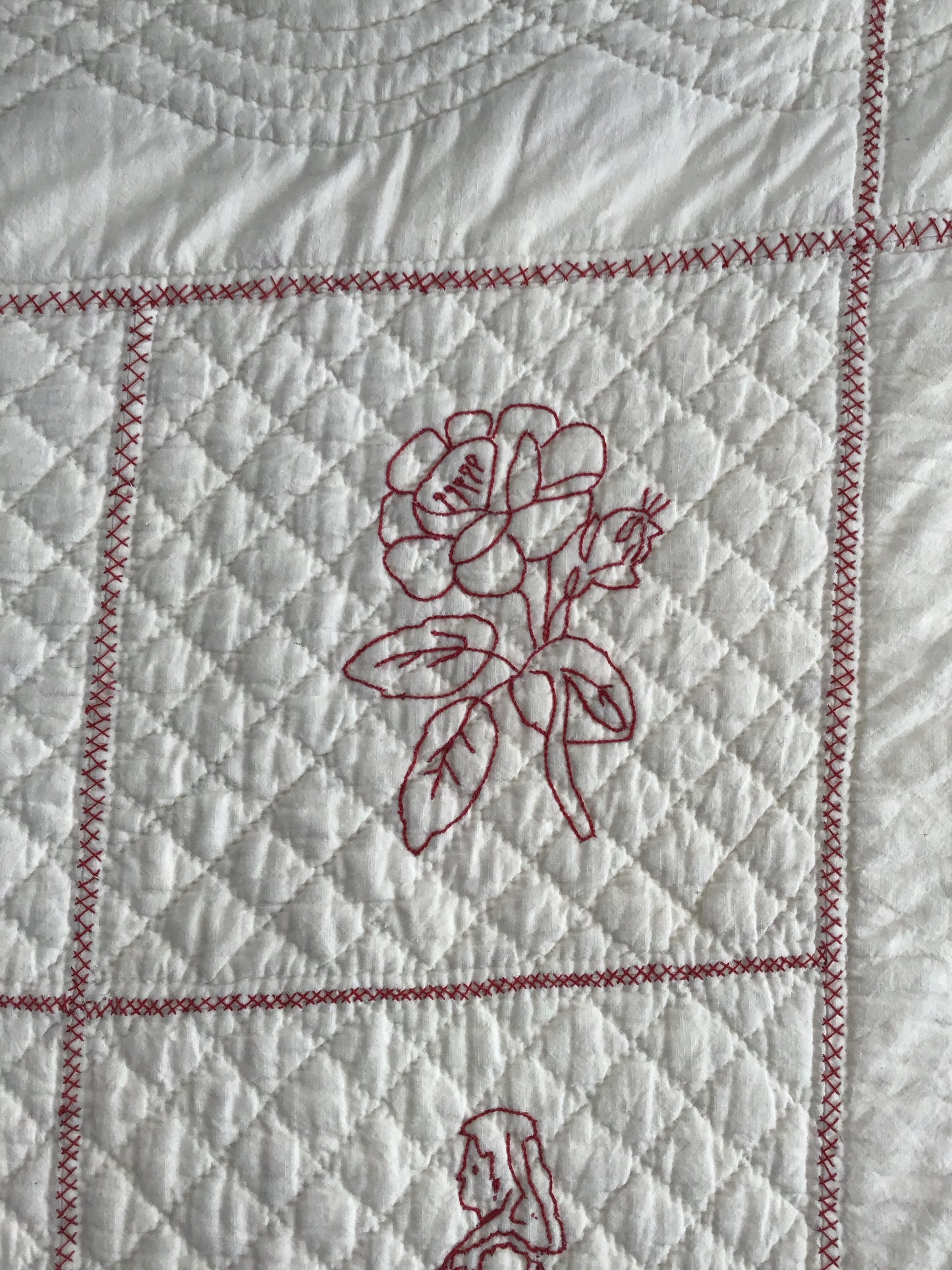 Antique Redwork Embroidery Quilt