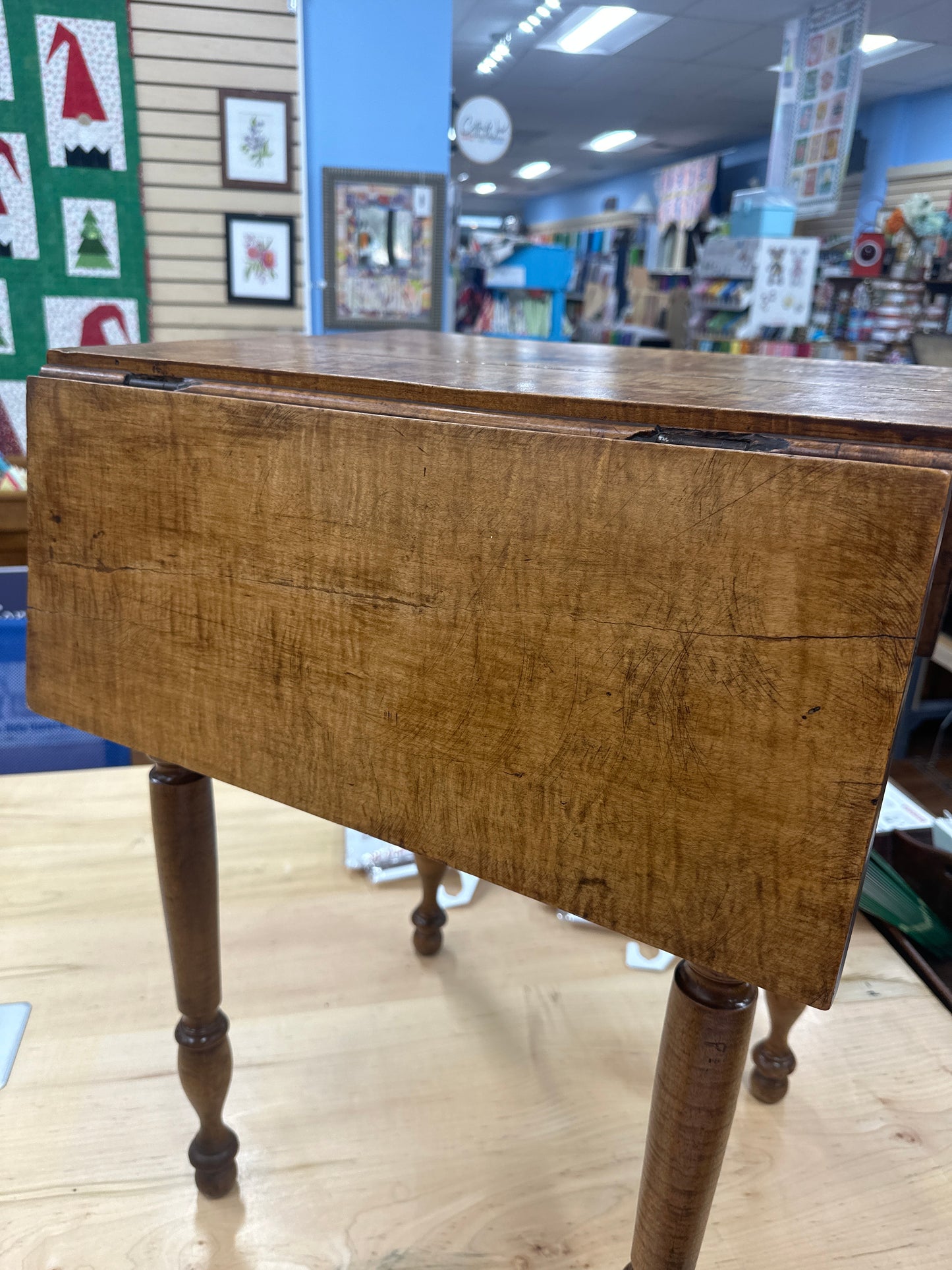 Antique tiger maple side table