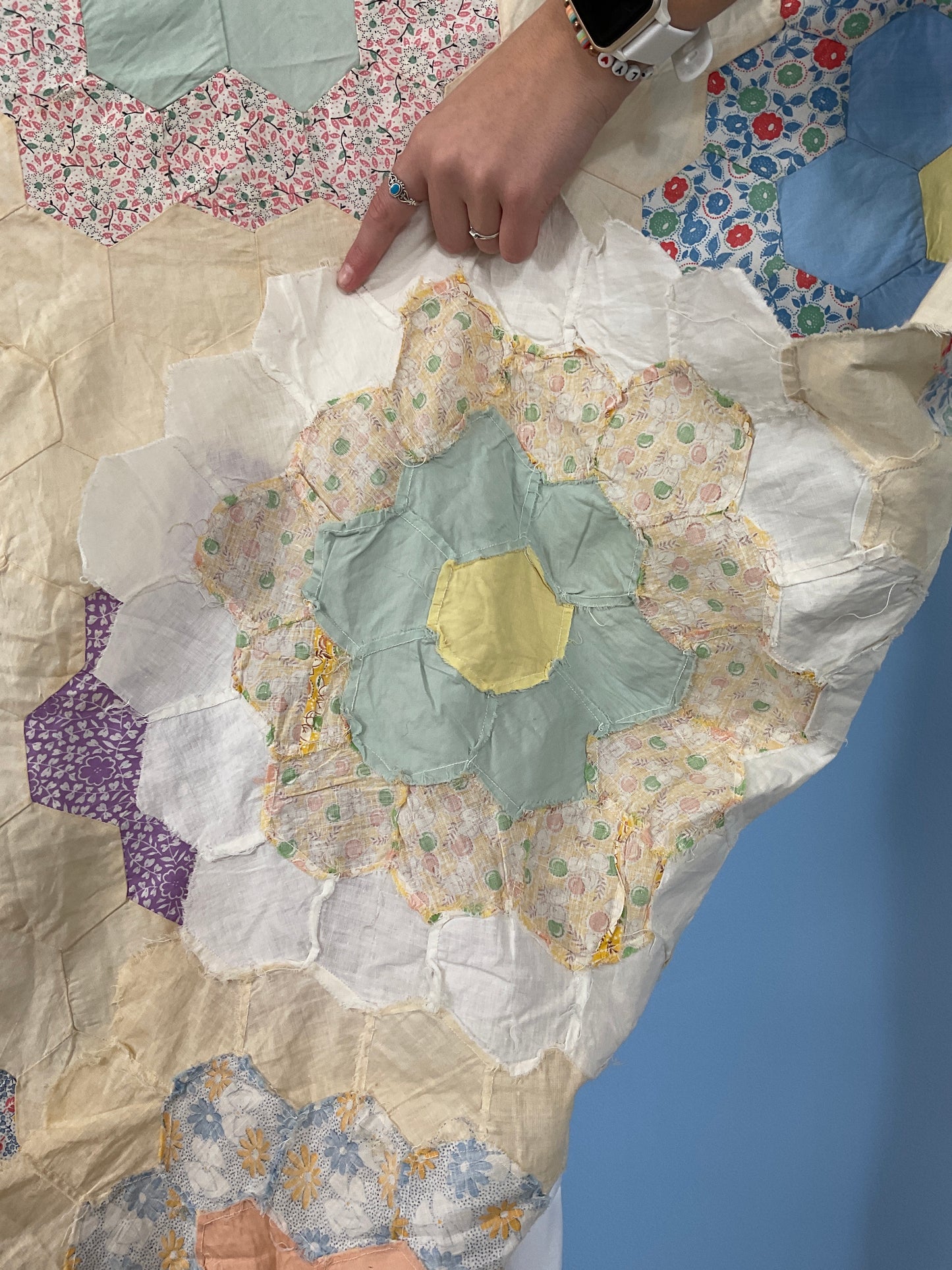 Primitive Antique Grandmother's Garden Quilt Top 72”x80”