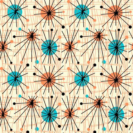 Atomic (Orange and Turquoise with vanilla background) -108" Wideback