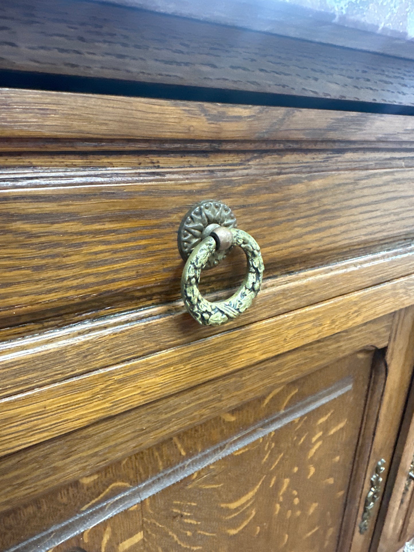 Antique Beaux Arts Marble Top Carved Oak Server