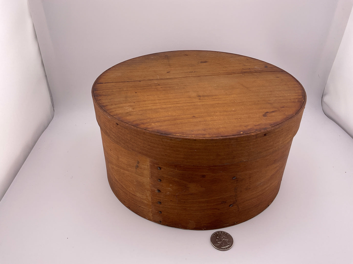 Antique wooden circular pantry box and lid