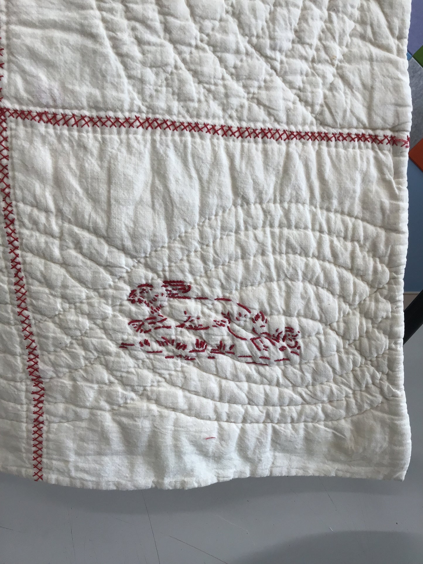 Antique Redwork Embroidery Quilt