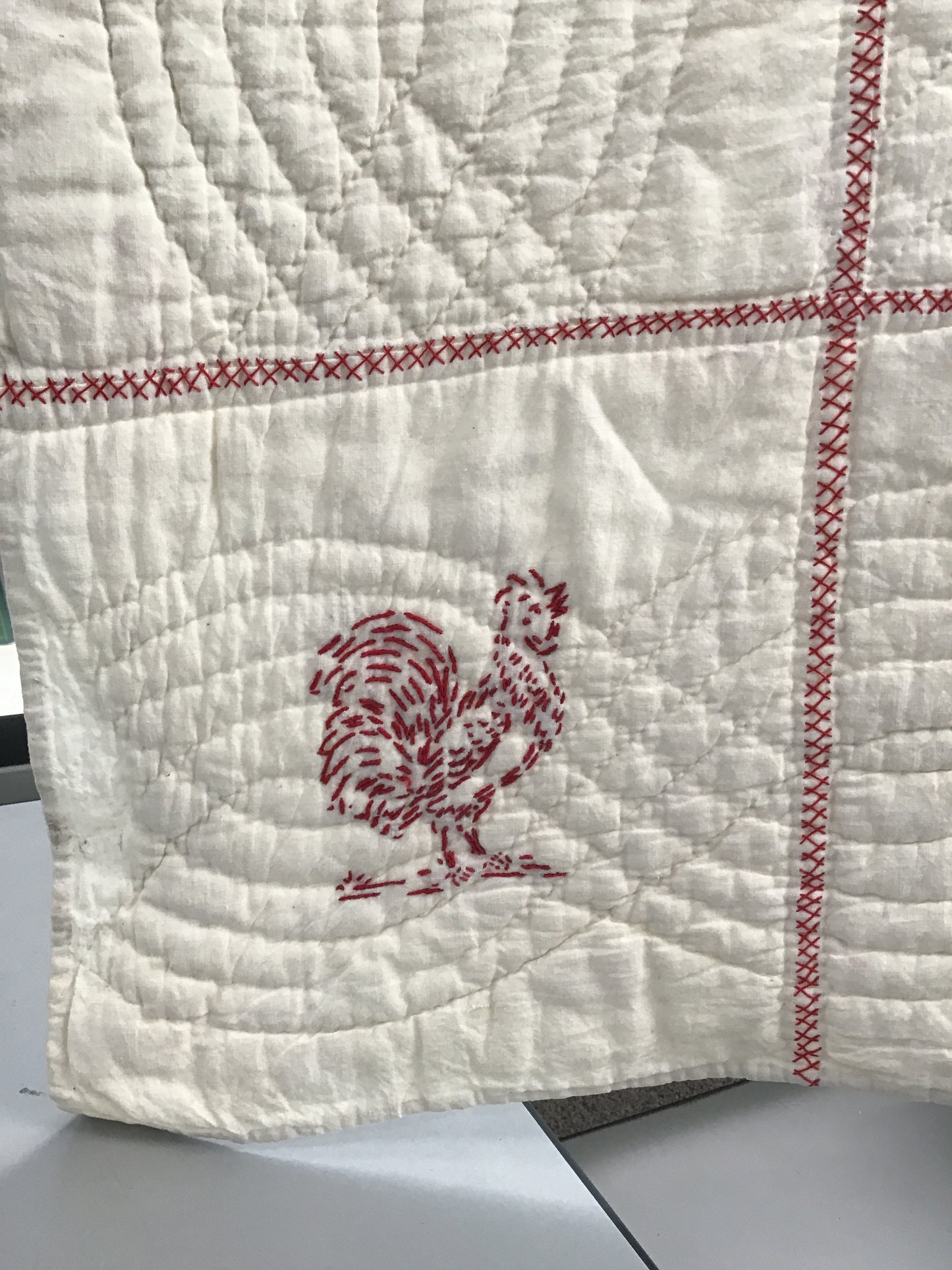 Antique Redwork Embroidery Quilt