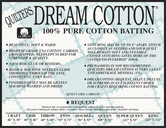 Quilters Dream Cotton 100% Pure Cotton Batting - REQUEST