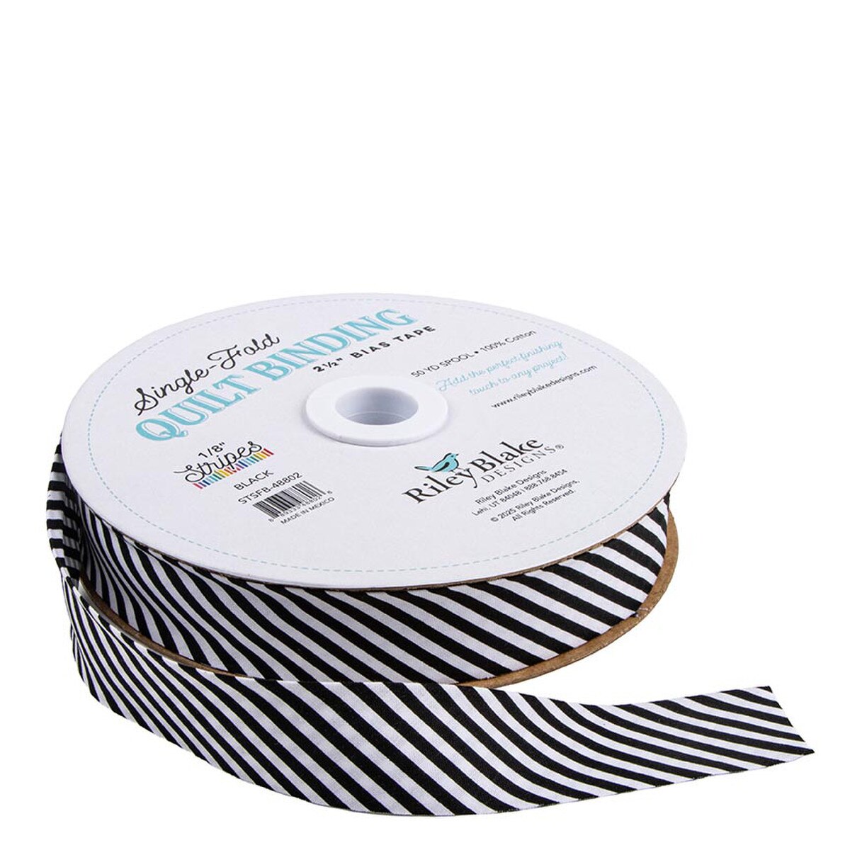 Riley Blake Designs Single-Fold Quilt Binding 1/8" Stripe Black
