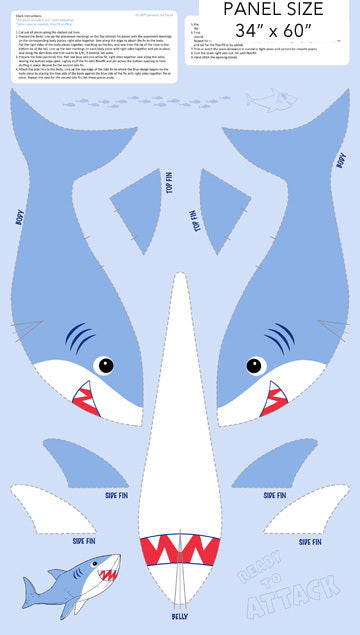 Shark Attack-Minky Shark Panel