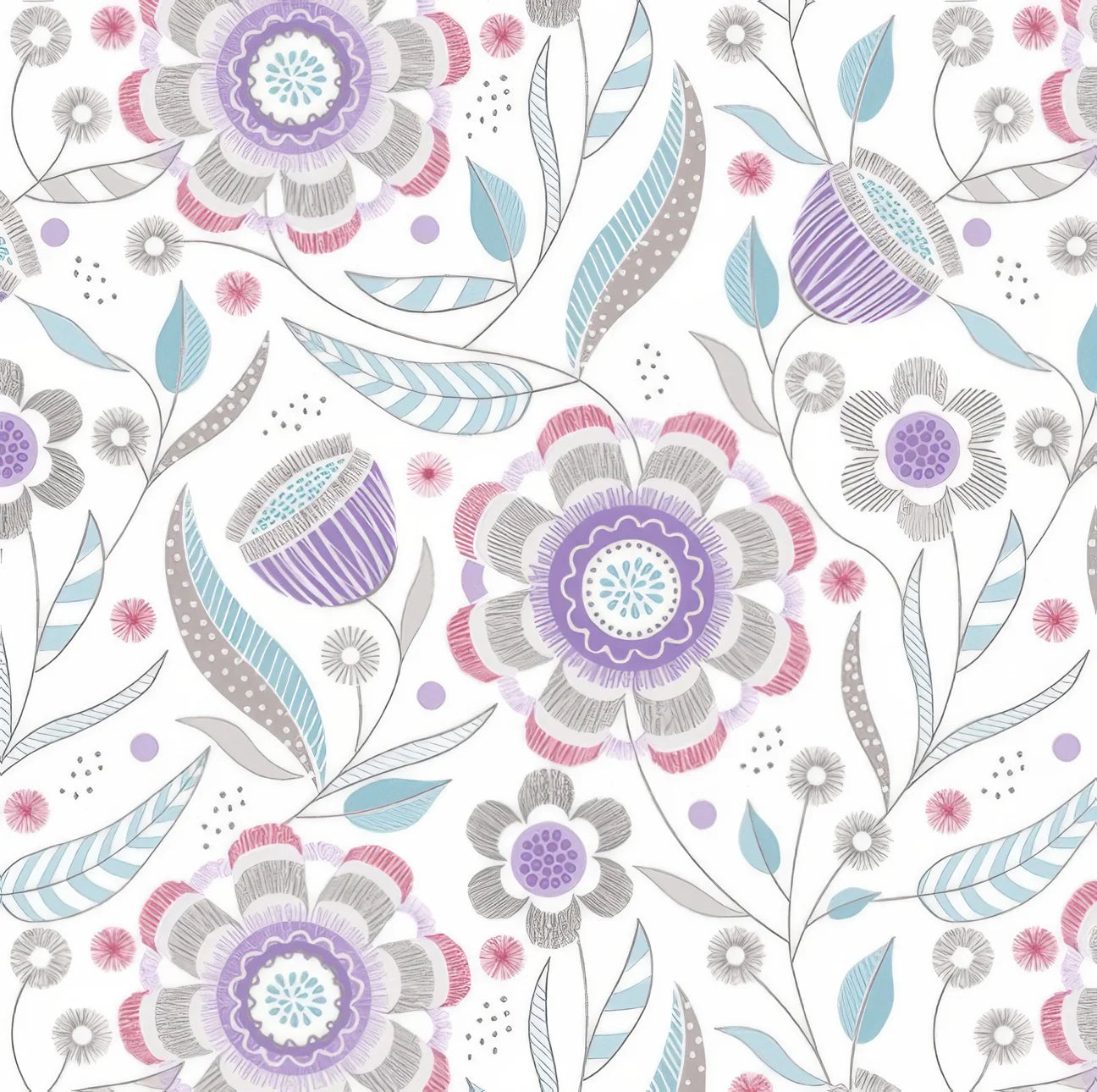 Stitch Garden Floral (Gray/Purple)