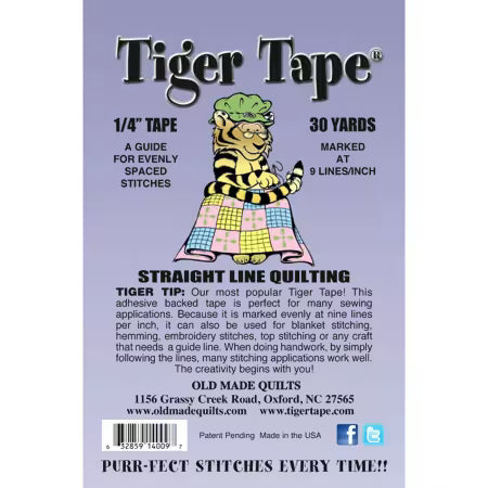 Tiger Tape Straight Line Quilting 1/4in x 30yd Roll 9 Lines Per Inch