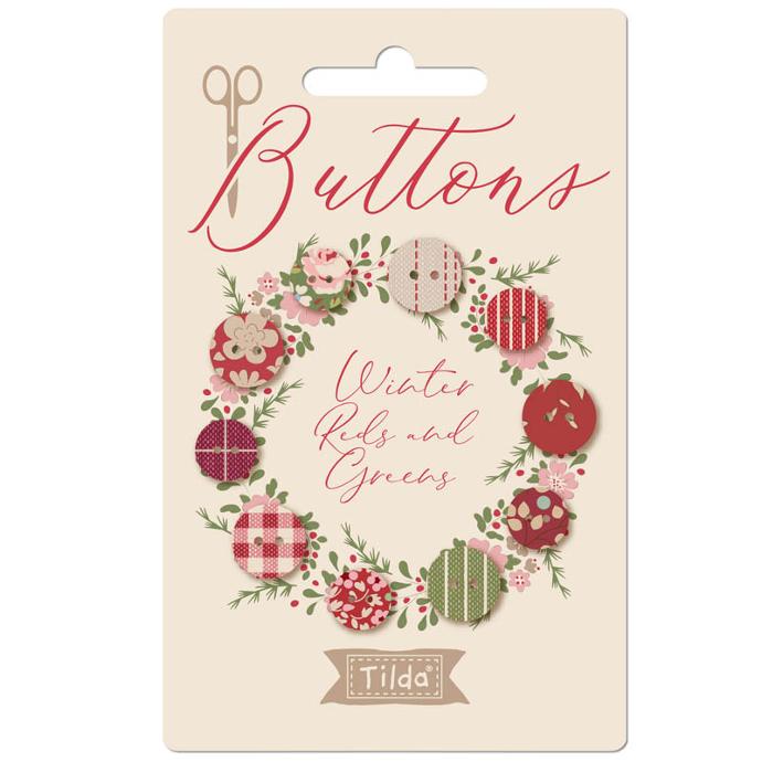 Tilda-Creating Memories Buttons (Winter Reds/Greens-10 pcs)
