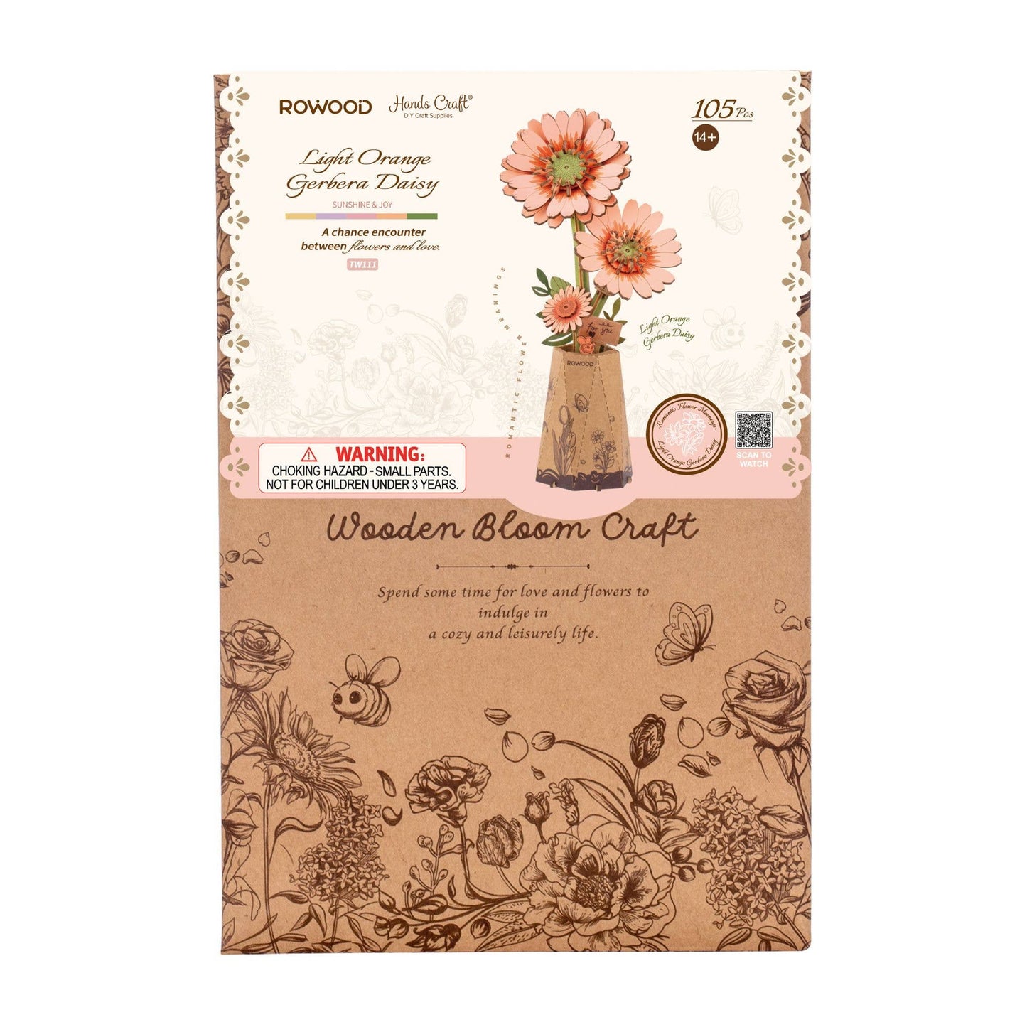 3D Wooden Flower Puzzle: Orange Gerbera Daisy