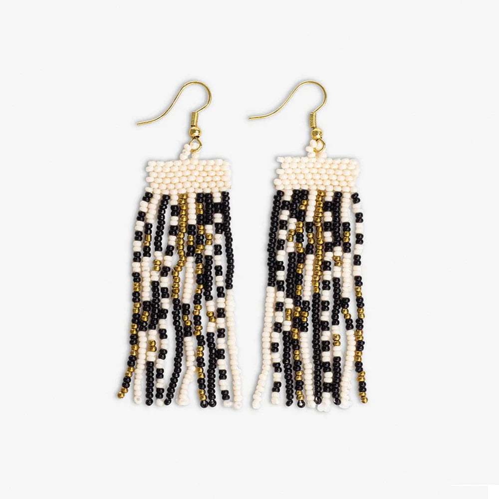 Ink + Alloy Adeline Mixed Pattern Bead Fringe Earrings Black and White