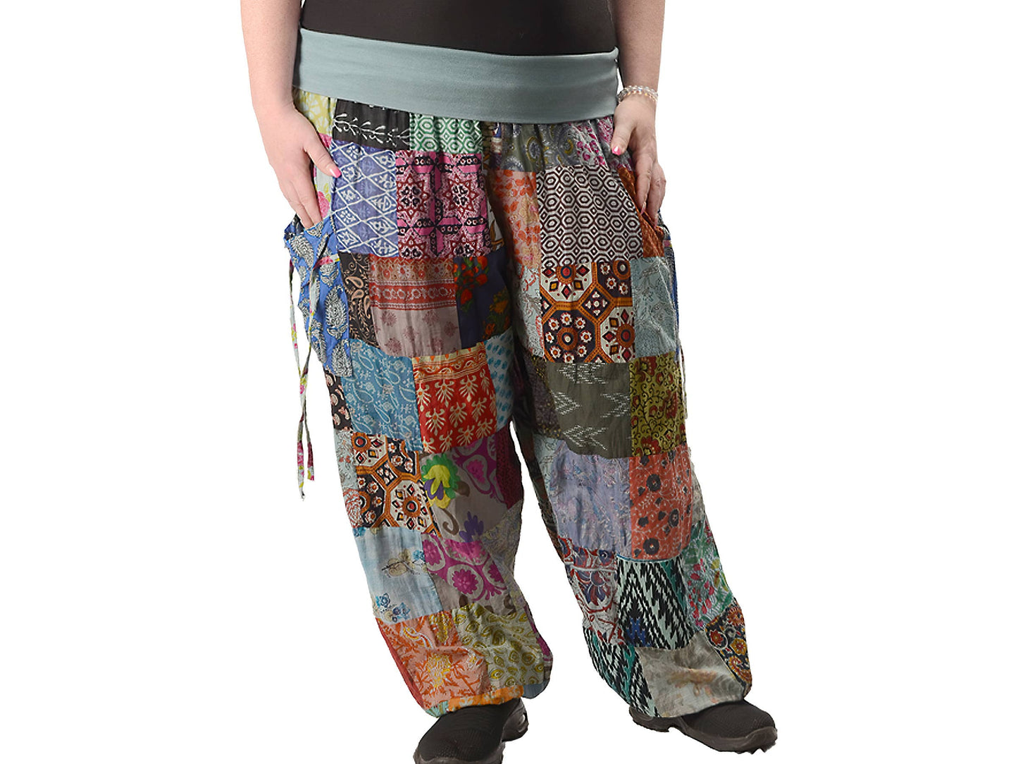 Plus Size Cotton Print Patchwork Yoga Waistband Harem Pants