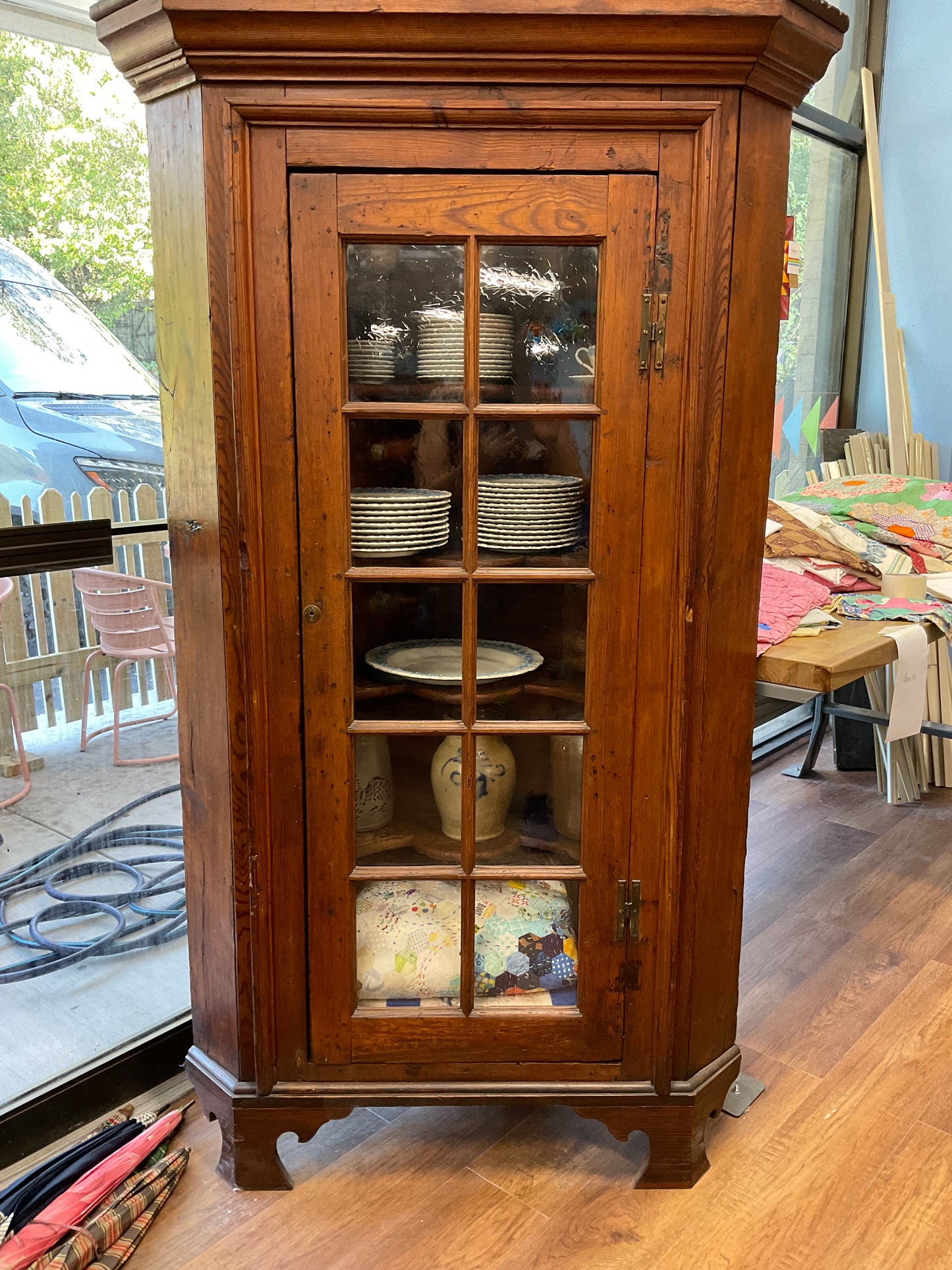 Antique Pine Corner Cabinet (original glass) circa 1870