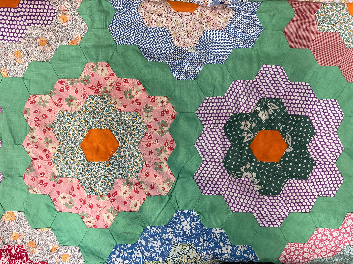 Grandmother’s Flower Garden Quilt Top