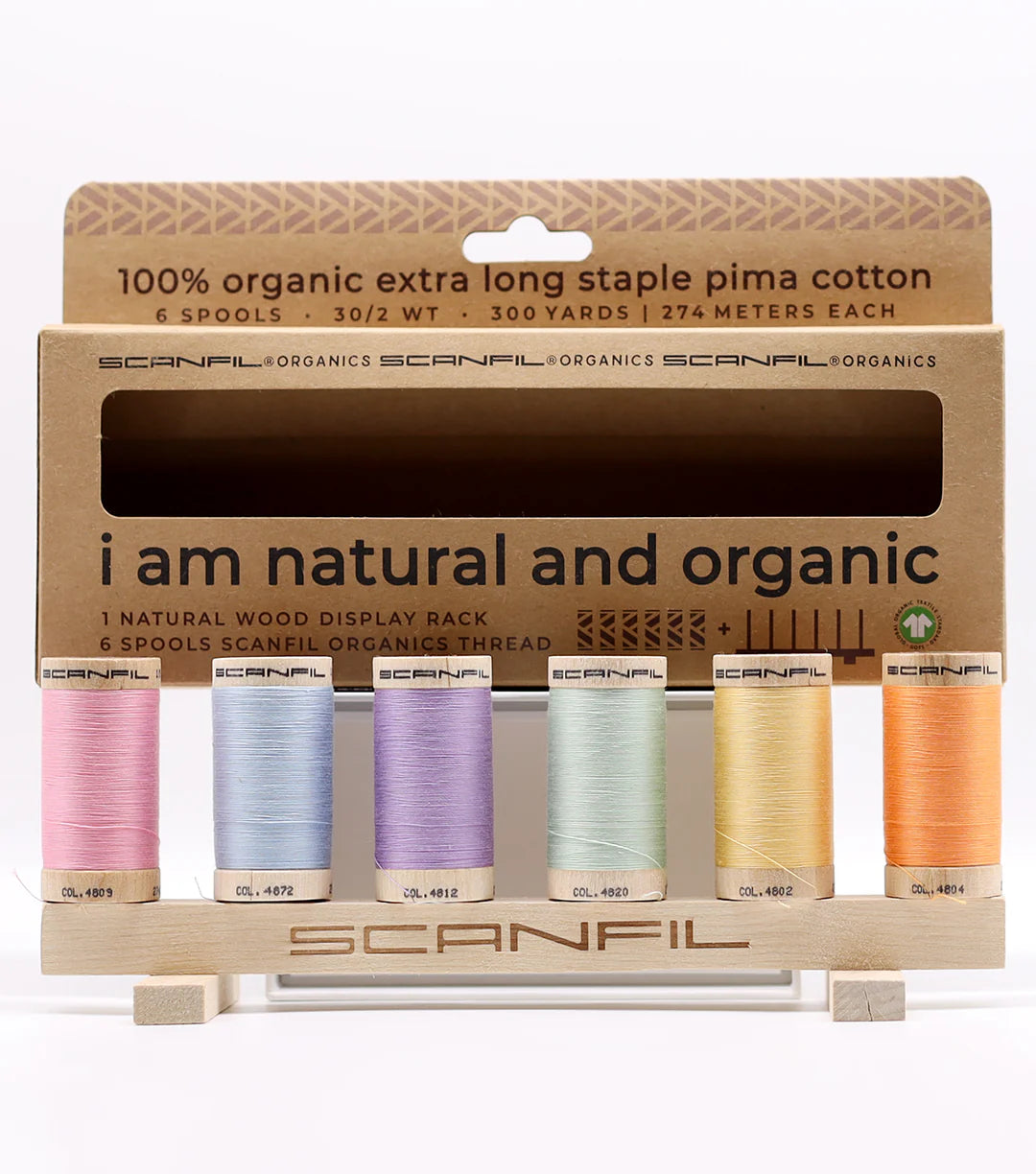 Scanfil Organic Cotton 6 Spool + Rack Set | 50/2 WT | 500 YD Pastels