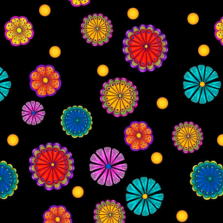 CARNIVALE-SMALL TOSSED FLOWERS-BLACK