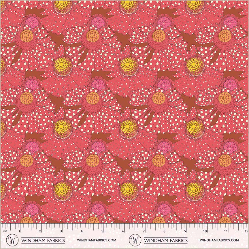 Sunshine, Polka flower, Crimson, High Density Cotton