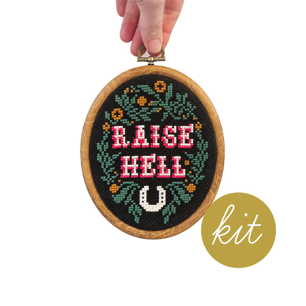 Junebug and darlin cross stitch Raise Hell Kit