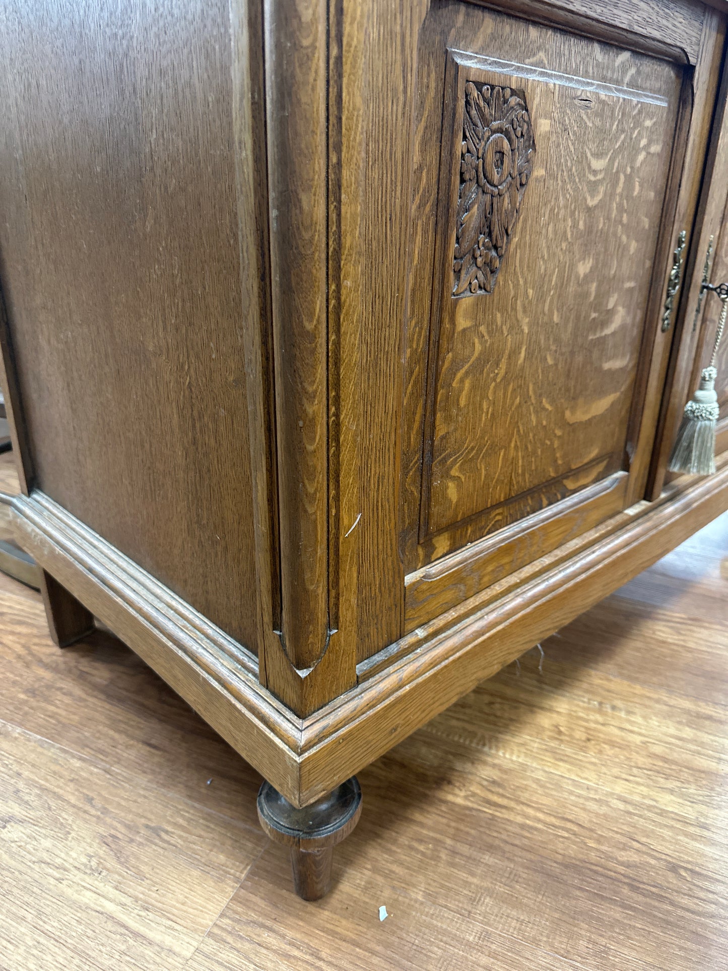 Antique Beaux Arts Marble Top Carved Oak Server