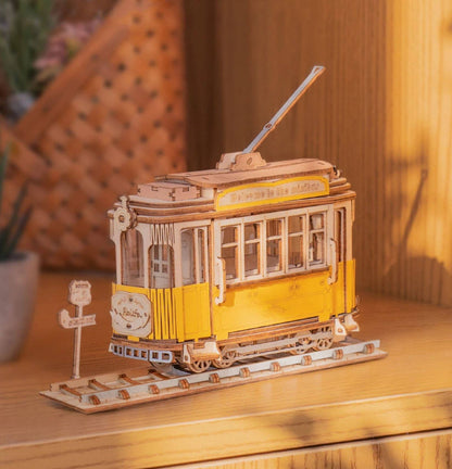3D Laser Cut Wooden Puzzle: Tramcar
