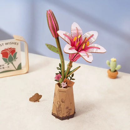 3D Wooden Flower Puzzle: Pink Lilly