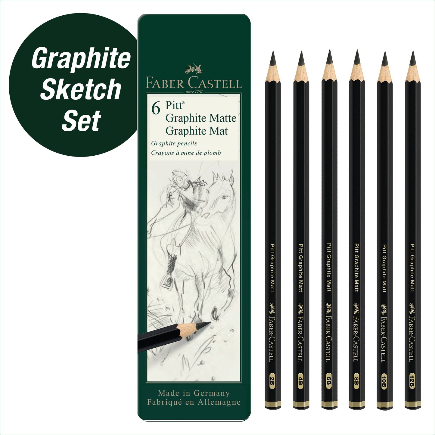 Pitt Graphite Matte Pencils for Drawing, Tin of 6