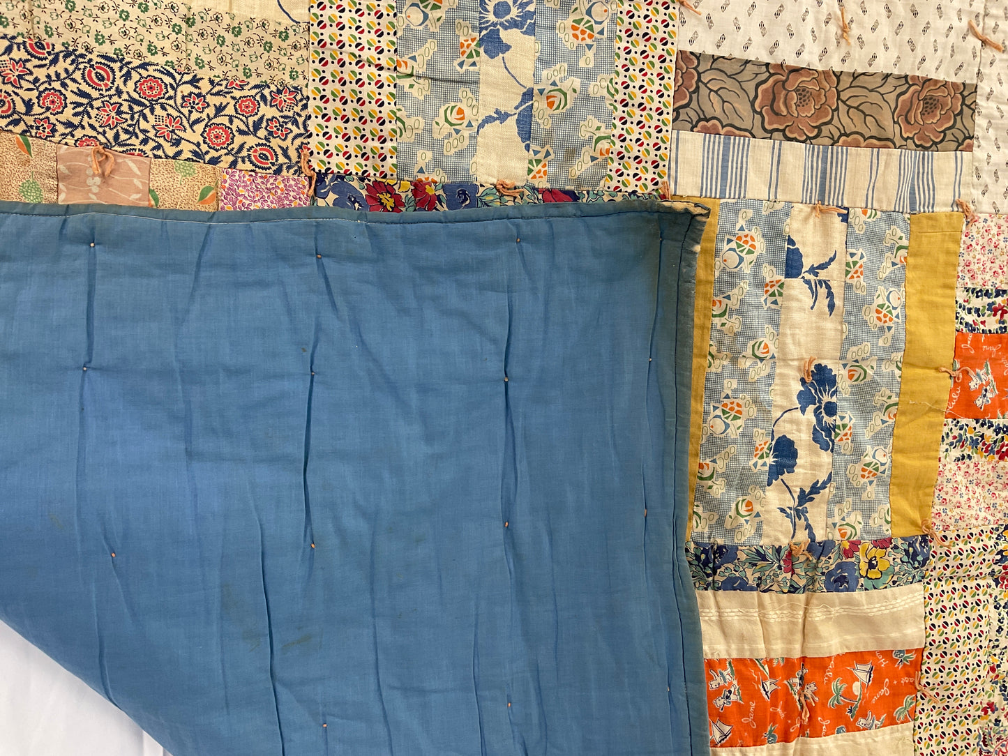 1940-50s Strip Quilt with thick batting and ties