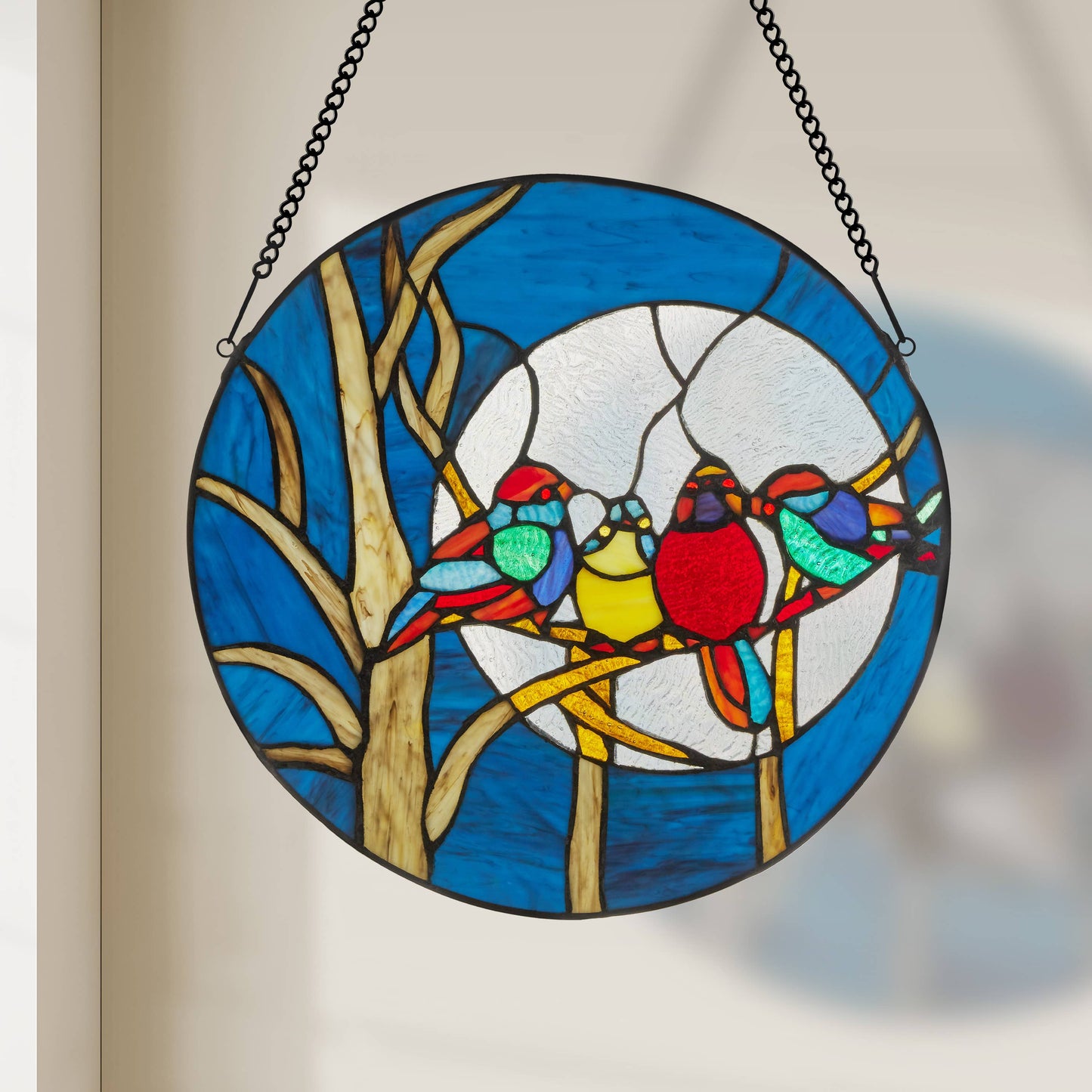 16" Astrid Birds in Night Sky Stained Glass Window Panel